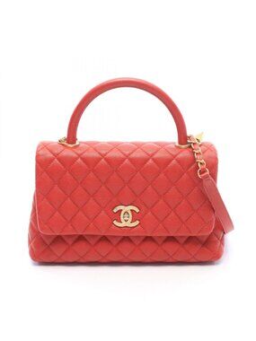 Chanel Handbag Coco Handle 29 Top Flap Bag Quilted Red Caviar Leather 2-Way